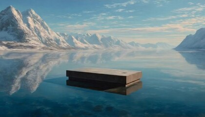 氷河湖の暗い長方形のプラットフォーム