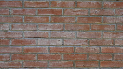 Efflorescence on the red brick wall. Aged brick wall background. Weathered red bricks.