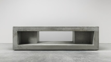 Concrete bench showcasing a minimalist and brutalist design, presenting a modern seating solution with a raw, textured gray finish and geometric open spaces for a contemporary look