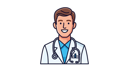 Fototapeta premium Smiling Male Doctor Illustration with Stethoscope.