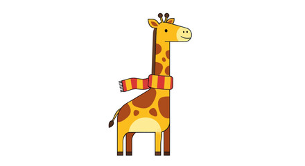 Cartoon Giraffe Wearing a Scarf Standing Upright Smiling.