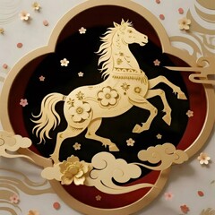 黄金の馬の複雑な切り絵