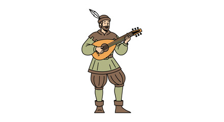 Medieval Musician Playing a Lute in Traditional Attire.