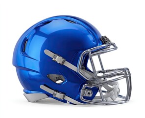 Fototapeta premium Bright blue football helmet, side view. Metal facemask