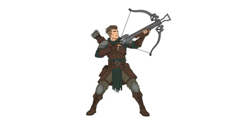 Medieval Fantasy Archer with Crossbow Aiming Forward.
