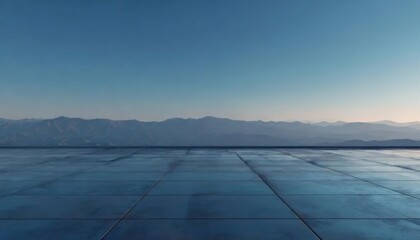 夕景 平坦な山並み