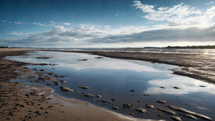 Tidal Flats at Low Tide with Sky Reflection