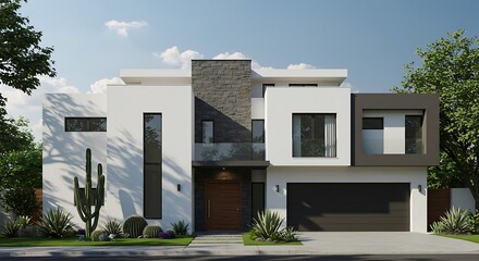 modern facade of a Luxury house, modern architecture of mexico, modern residential houses of two floors. Guadalajara, Jalisco, Mexico, June 24, 2024. infonavit