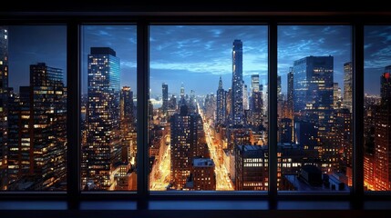 A breathtaking city skyline view illuminated at night.