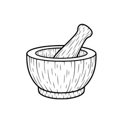 Traditional stone mortar pestle outline drawing