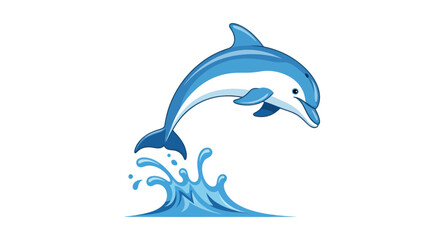 Leaping Dolphin with Water Splash Blue and White Cartoon Illustration.