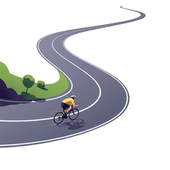 Modern Vector Illustration of a Cyclist on a Curved Road - Sleek Flat Design for Sports and Movement on a Clean White Background