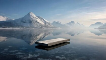 コンクリートの湖に映る雪山