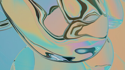 Modern abstract 3D render of flowing liquid glass surface with holographic pastel gradient. Trendy fluid texture for digital design, wallpapers, posters, and branding. 3d rendering illustration not AI