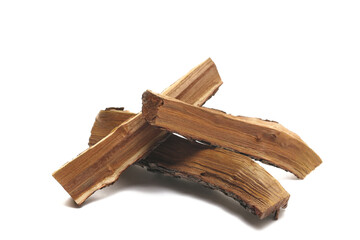 wood for campfire, stacked logs isolated on white background, clipping path, side view