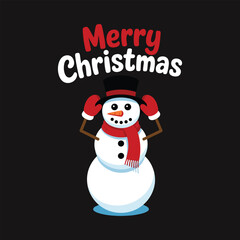 Cartoon Snowman Wearing Top Hat Scarf And Mittens With Merry Christmas Text Keywords: snowman
