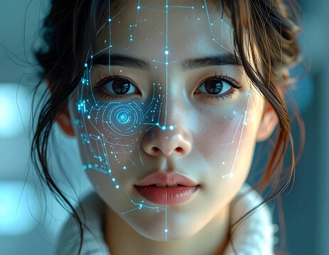 Woman with digital face scan