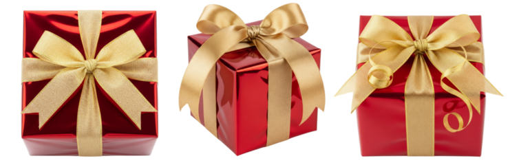 Collection of red gift boxes isolated on white or transparent background