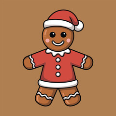 Cute gingerbread man cookie wearing a Santa hat and red outfit Keywords: gingerbread, cookie, man