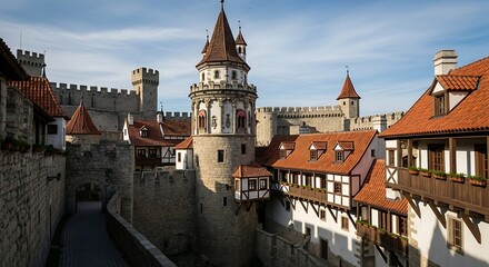 Obraz premium Medieval Castle Town - A Historic European Landmark.