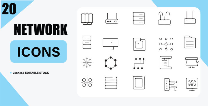Collection of Simple Network Icons for Design and Development Projects Networking Technologies and Communication Systems Set of Vector Graphics