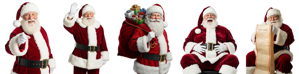 Collection of Happy Santa Claus isolated on white or transparent background
