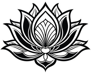 Fototapeta premium Elegant mughal style single lotus flower outline illustration with intricate details
