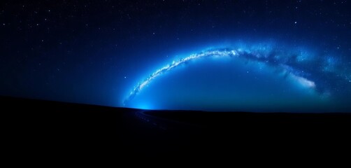 A luminous, ethereal pathway arcs across a dark sky, dark, galaxy