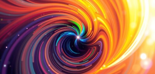 Obraz premium Abstract swirling energy beams radiate from a central point, creating a vibrant, colorful spiral galaxy effect, fantasy, background