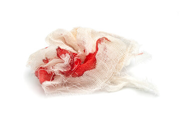 Bandage gauze with blood on white background