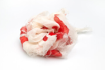 Bandage gauze with blood on white background