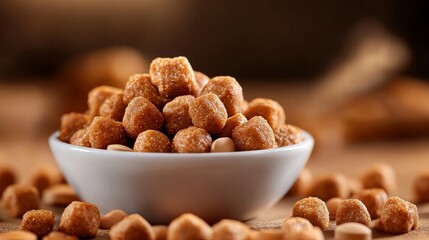 Close-up of puppy food in bowl with vitamins and minerals, fresh clean pet feeding concept