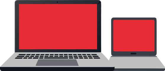 Fototapeta premium Vector illustration of two open and closed laptops in different sizes scalable eps