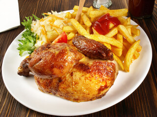 Grilled Chicken with French Fries and Coleslaw Salad