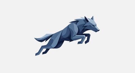Geometric wolf jumping, stylized vector illustration on white background.