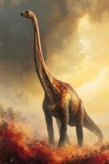 Fototapeta premium Majestic Sauropod in Warm Sunset Colors