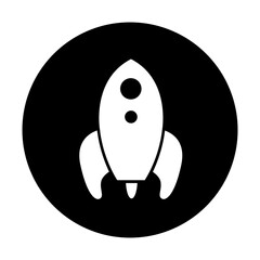 black and white illustration of rocket icon