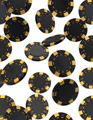 Black and gold casino chips falling