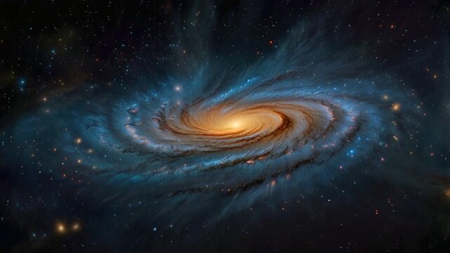 Spiral galaxy glowing in the dark universe with cosmic dust and bright center.