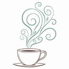 Simple teacup illustration with stylized steam design