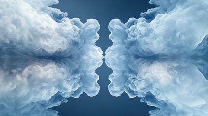 Abstract Cloud Formation, Muted Blue Tones, Symmetrical Smoke Plumes