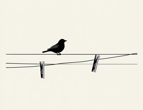 Silhouette of a bird on a clothesline (1)