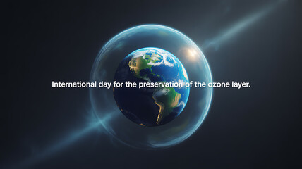 Earth surrounded by a protective ozone layer, highlighting International Day for the Preservation of the Ozone Layer.