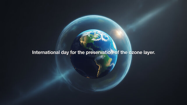 Earth surrounded by a protective ozone layer, highlighting International Day for the Preservation of the Ozone Layer.