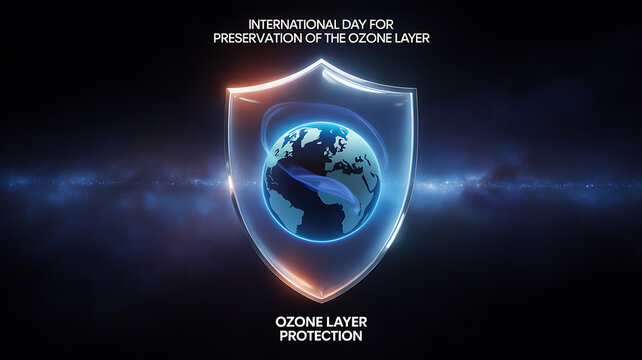 International Day for Preservation of the Ozone Layer with Earth protected by a shield symbolizing ozone layer protection