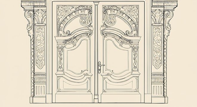 Naklejki Beautiful Outline art of vintage door.
