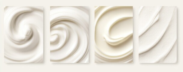 Four panels of creamy white textures.  Swirling and streaked patterns