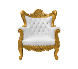 Golden luxury throne chair white leather seats isolated