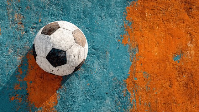 Worn soccer ball on a weathered wall