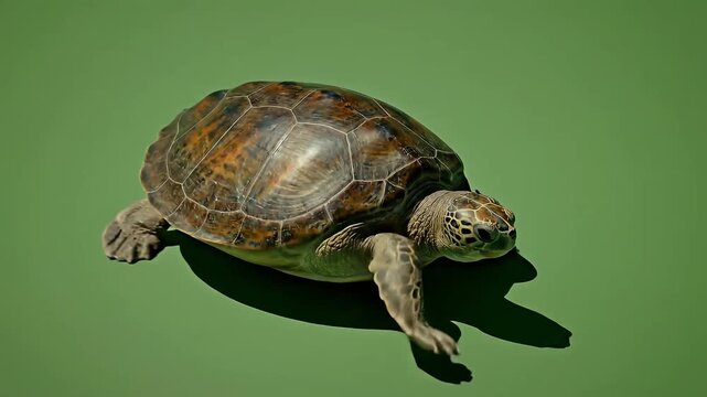 Green screen turtle on a solid green background